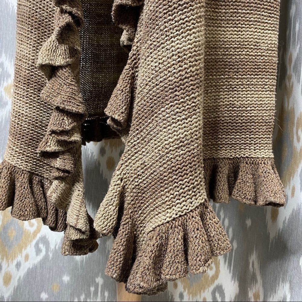 Ralph Lauren Olive Stripe Blanket Stitch Silk Hand Knit Ruffle CardiCoat - Picture 15 of 15